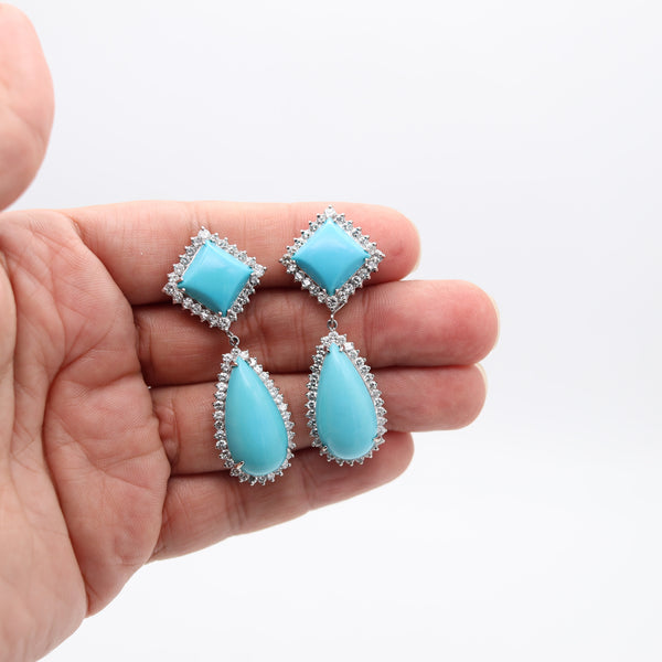 MODERNIST Convertible Dangle Earrings In 18Kt Gold With Turquoises & Diamonds