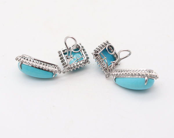 MODERNIST Convertible Dangle Earrings In 18Kt Gold With Turquoises & Diamonds