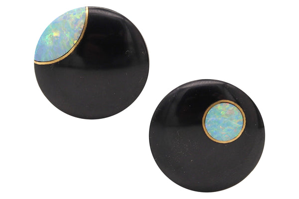 TIFFANY & CO. 1977 Angela Cummings Round Lentils Earrings 18Kt Gold Opals & Jades