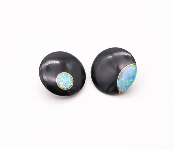 TIFFANY & CO. 1977 Angela Cummings Round Lentils Earrings 18Kt Gold Opals & Jades