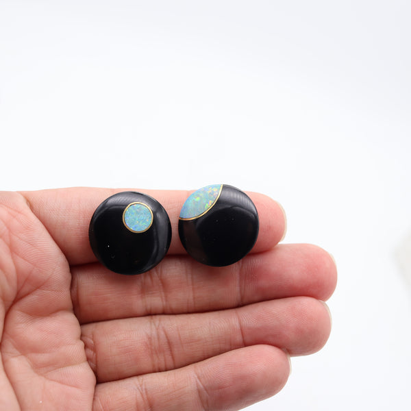 TIFFANY & CO. 1977 Angela Cummings Round Lentils Earrings 18Kt Gold Opals & Jades