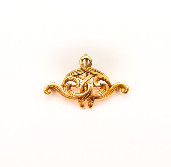 TIFFANY & CO. 1900 Art Nouveau Brooch With Scrolls In 18Kt Yellow Gold