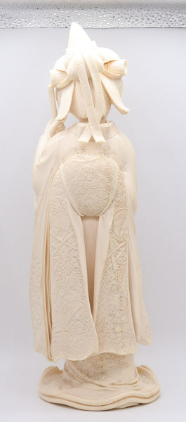 DOHAKU Tokyo School Meiji 1890 Carved Okimono Of Bijin Standing Draped Figure