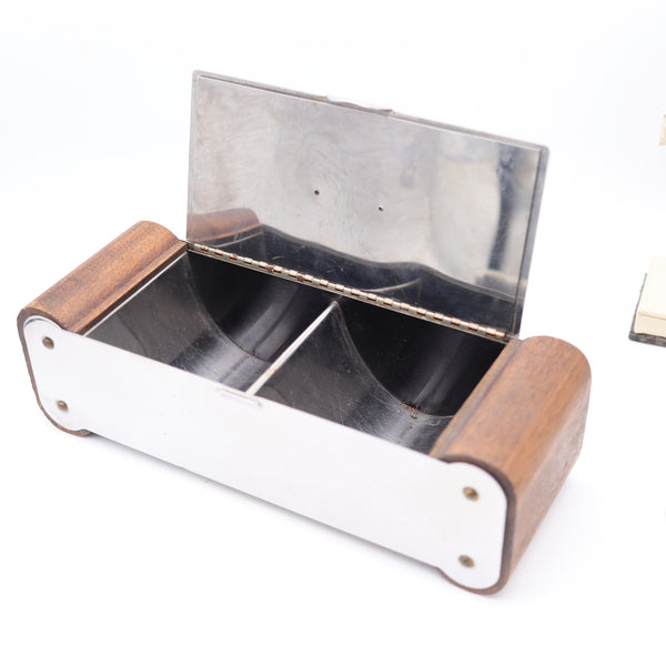 FLORON Chicago 1930 Art Deco Geometric Desk Box In Steel & Carved Cedarwood