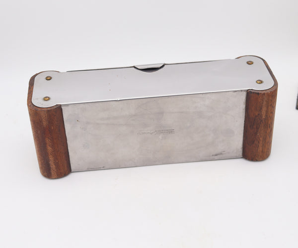 FLORON Chicago 1930 Art Deco Geometric Desk Box In Steel & Carved Cedarwood