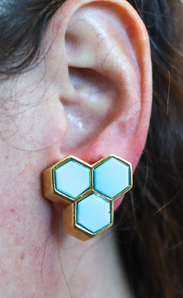 ANGELA CUMMINGS 1984 Geometric Earrings In 18Kt Yellow Gold With Turquoises