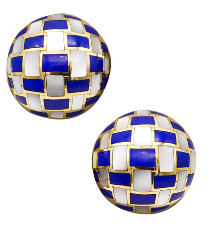 -Tiffany & Co. By Angela Cummings Domed Clip Earrings In 18Kt Gold With Lapis