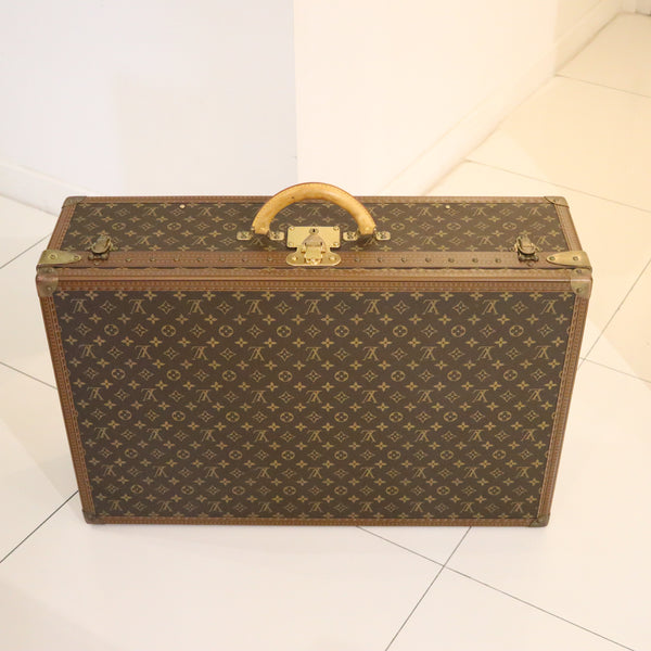 LOUIS VUITON Paris 1970 Alzer-70 Luggage Trunk LV Pattern With Cover & Service Paper
