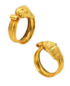 -Lalaounis 1970 Paris Hellenistic Hoops Earrings In Solid 18Kt Yellow Gold