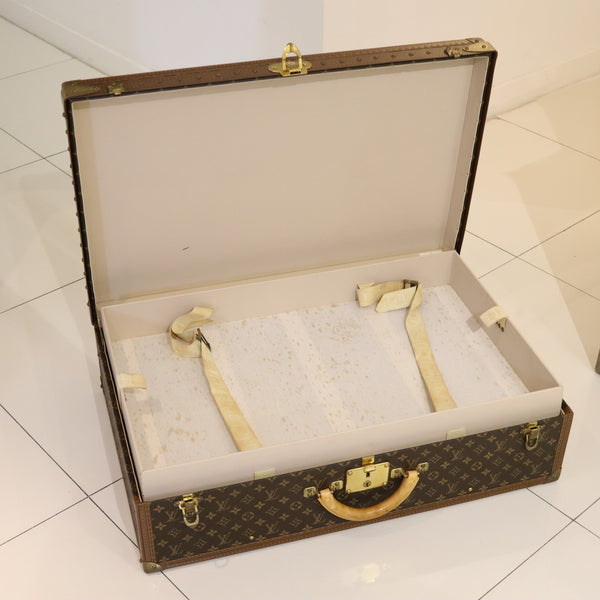 LOUIS VUITON Paris 1970 Alzer-70 Luggage Trunk LV Pattern With Cover & Service Paper