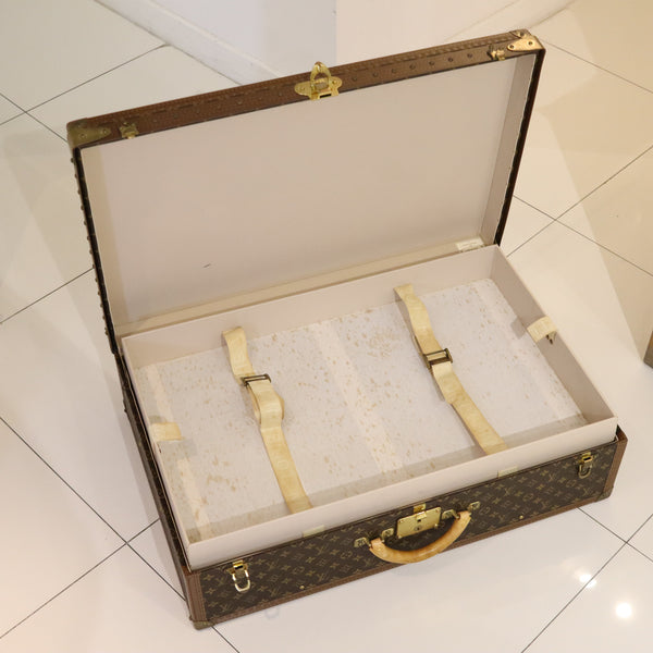 LOUIS VUITON Paris 1970 Alzer-70 Luggage Trunk LV Pattern With Cover & Service Paper