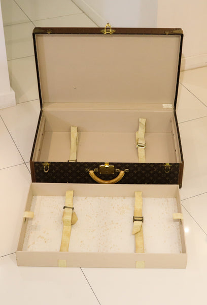 LOUIS VUITON Paris 1970 Alzer-70 Luggage Trunk LV Pattern With Cover & Service Paper