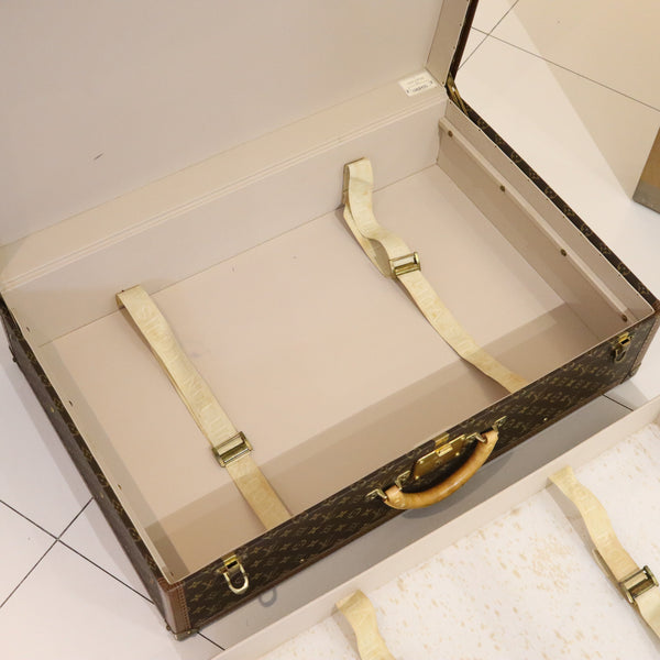 LOUIS VUITON Paris 1970 Alzer-70 Luggage Trunk LV Pattern With Cover & Service Paper
