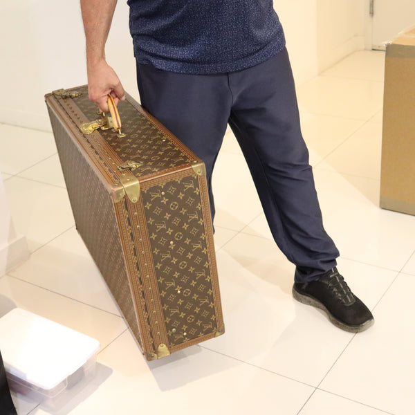 LOUIS VUITON Paris 1970 Alzer-70 Luggage Trunk LV Pattern With Cover & Service Paper