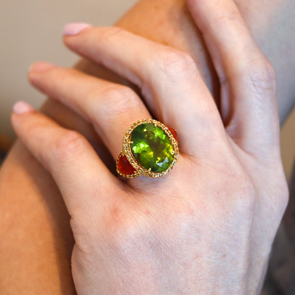 ALEX SOLDIER Cocktail Ring In 18Kt Gold With 14.84 Ctw In Peridot & Fire Opals