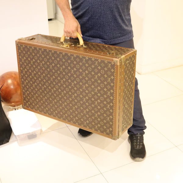 LOUIS VUITON Paris 1970 Alzer-70 Luggage Trunk LV Pattern With Cover & Service Paper