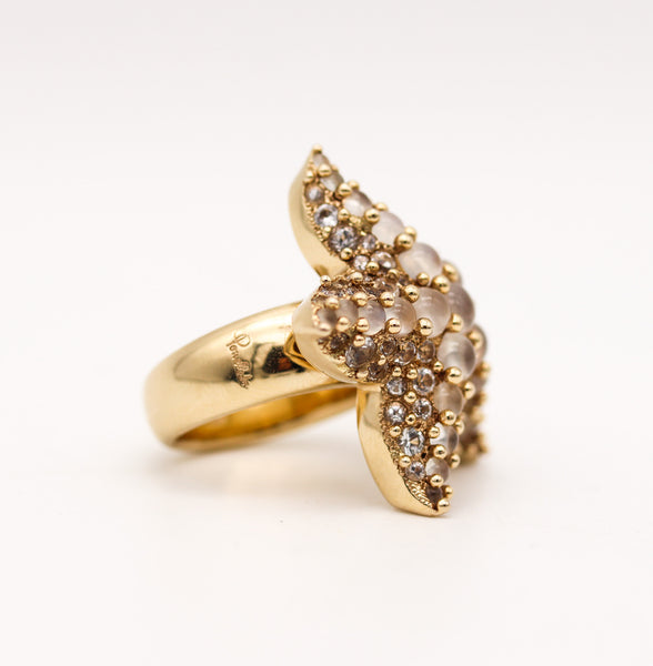 -Pomellato Milan Starfish Cocktail Ring In 18Kt Yellow Gold With 6.54 Ctw Moonstones