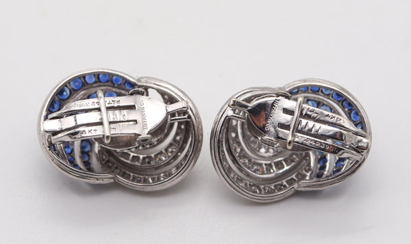 TIFFANY & CO. 1960 Platinum Clips-On Earrings With 6.02 Ctw Diamonds & Sapphires
