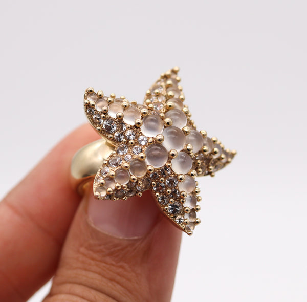 -Pomellato Milan Starfish Cocktail Ring In 18Kt Yellow Gold With 6.54 Ctw Moonstones