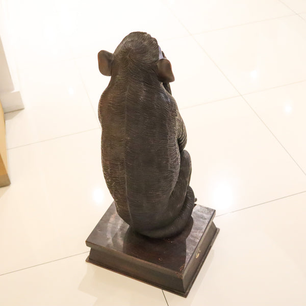 ART-DECO 1920 Wise Speak No Evil Seated Monkey Sculpted In Black Ebony Wood