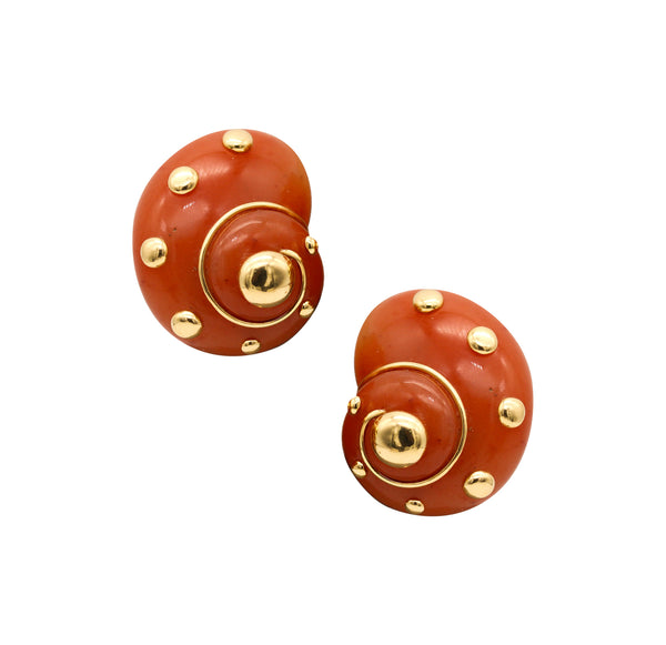 -Verdura Milan Dots Clip Earrings In 18Kt Yellow Gold With Carved Agate