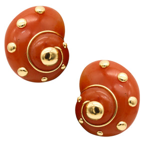 -Verdura Milan Dots Clip Earrings In 18Kt Yellow Gold With Carved Agate