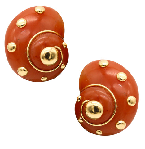 -Verdura Milan Dots Clip Earrings In 18Kt Yellow Gold With Carved Agate