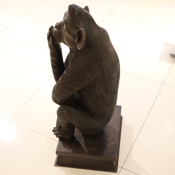 ART-DECO 1920 Wise Speak No Evil Seated Monkey Sculpted In Black Ebony Wood