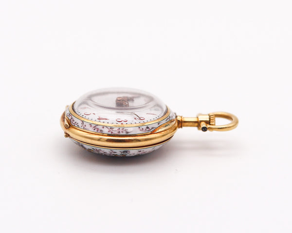 PAUL DITTSHEIM 1905 Enameled Lady Pocket Watch In 18Kt Yellow Gold With Diamonds