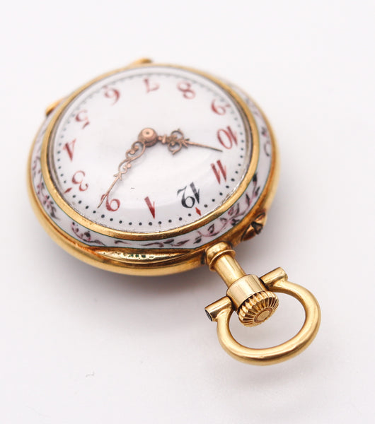 PAUL DITTSHEIM 1905 Enameled Lady Pocket Watch In 18Kt Yellow Gold With Diamonds