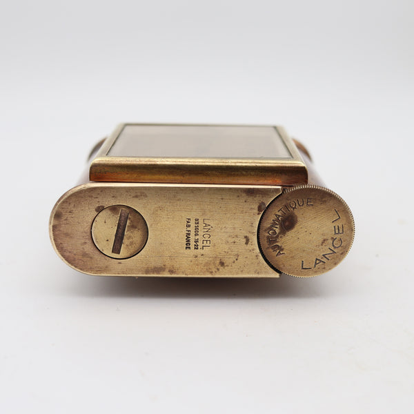 LANCEL Paris 1935 Desk Table Lighter With Thermometer & Barometer In Gilt Brass