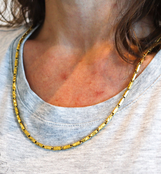 SCULPTED Long Necklace Chain In Solid Hammered 22Kt Yellow Gold