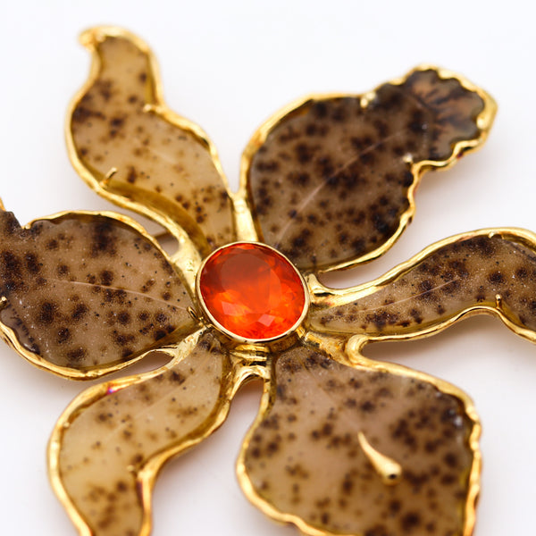 -Elizabeth Gage 1994 London Orchid Agate Pendant Brooch In 18Kt Gold With Opal