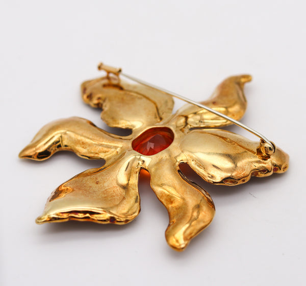 -Elizabeth Gage 1994 London Orchid Agate Pendant Brooch In 18Kt Gold With Opal