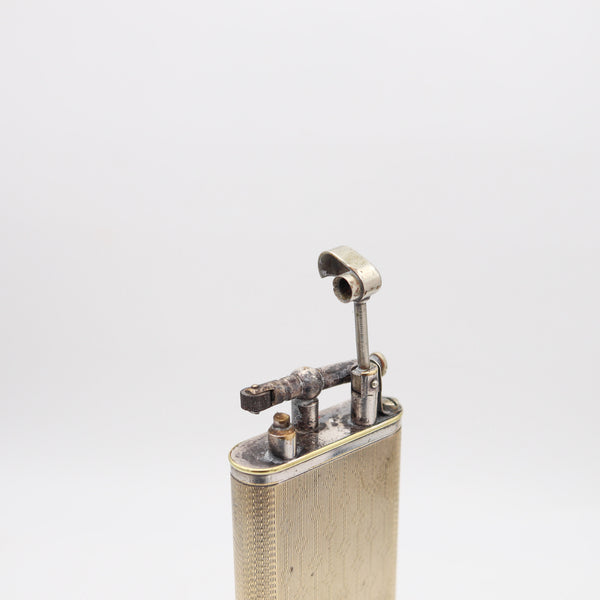 ALFRED DUNHILL 1928 Art-Deco Unique Single Arm Tall Club Lighter In Gilt Guilloche
