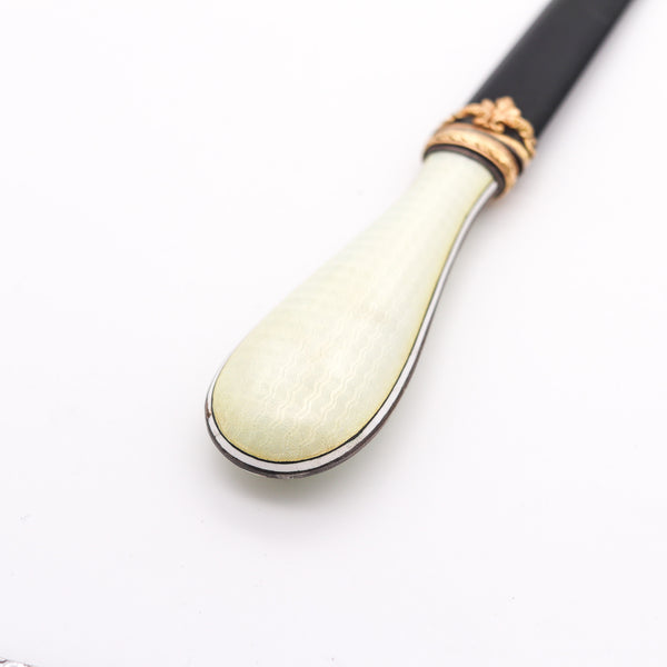 LEONID KOCHERGIN 1900 Russian Empire Enameled Letter Opener In 14Kt Gold Silver & Jade