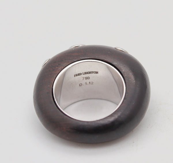 FRED LEIGHTON French Domed Wood Ring In 18Kt White Gold With VS Diamonds