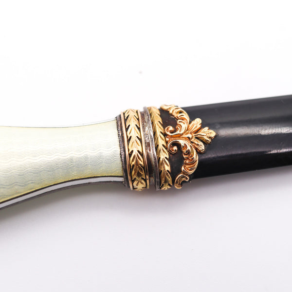 LEONID KOCHERGIN 1900 Russian Empire Enameled Letter Opener In 14Kt Gold Silver & Jade