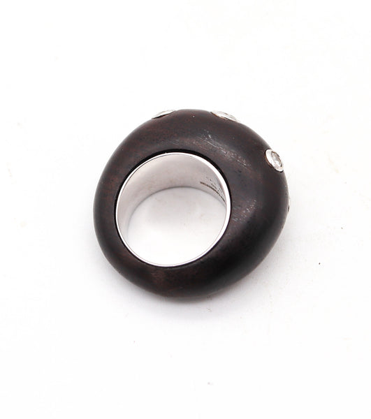 FRED LEIGHTON French Domed Wood Ring In 18Kt White Gold With VS Diamonds