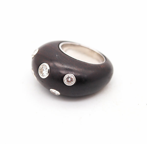 FRED LEIGHTON French Domed Wood Ring In 18Kt White Gold With VS Diamonds