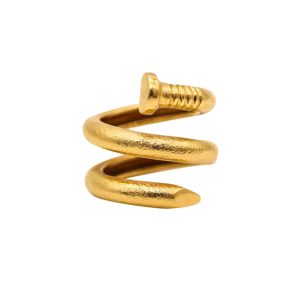 -David Webb Textured Large Twisted Nail Ring In Solid 18kt Yellow Gold