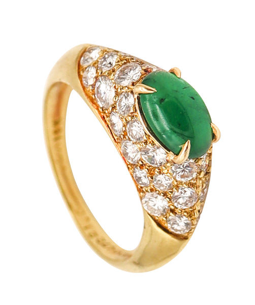 VAN CLEEF & ARPELS Cocktail Ring In 18Kt Yellow Gold 3.52 Cwt Emerald & Diamonds
