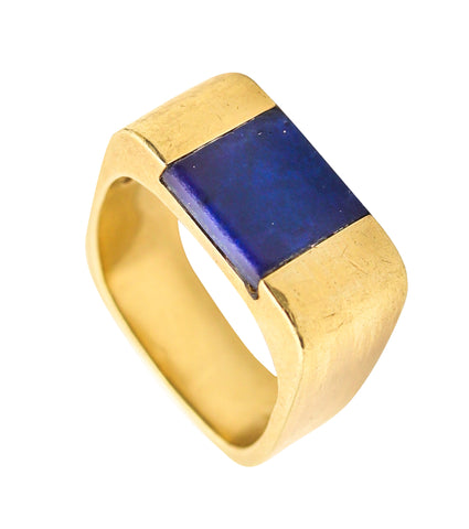 TIFFANY & CO. 1970 By Donald Claflin Geometric Ring In 18Kt Yellow Gold With Lapis