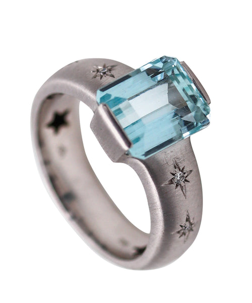 -H. Stern Cocktail Ring In 18Kt White Gold With 3.95 Ctw In Aquamarine And Diamonds