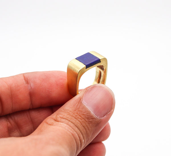 TIFFANY & CO. 1970 By Donald Claflin Geometric Ring In 18Kt Yellow Gold With Lapis