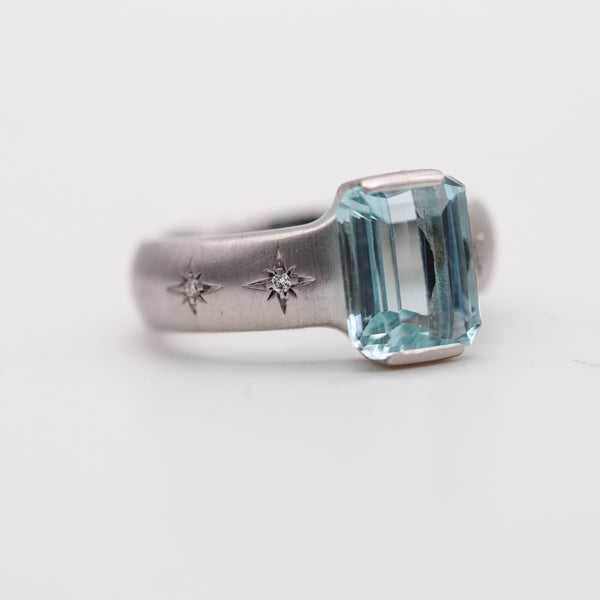 -H. Stern Cocktail Ring In 18Kt White Gold With 3.95 Ctw In Aquamarine And Diamonds