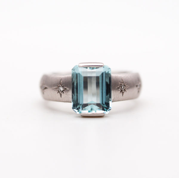 -H. Stern Cocktail Ring In 18Kt White Gold With 3.95 Ctw In Aquamarine And Diamonds