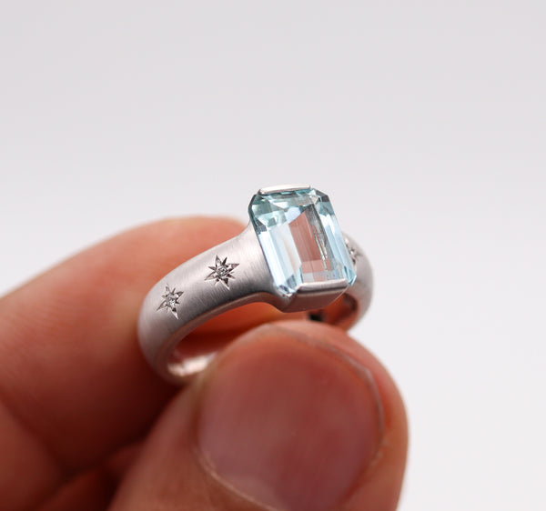 -H. Stern Cocktail Ring In 18Kt White Gold With 3.95 Ctw In Aquamarine And Diamonds