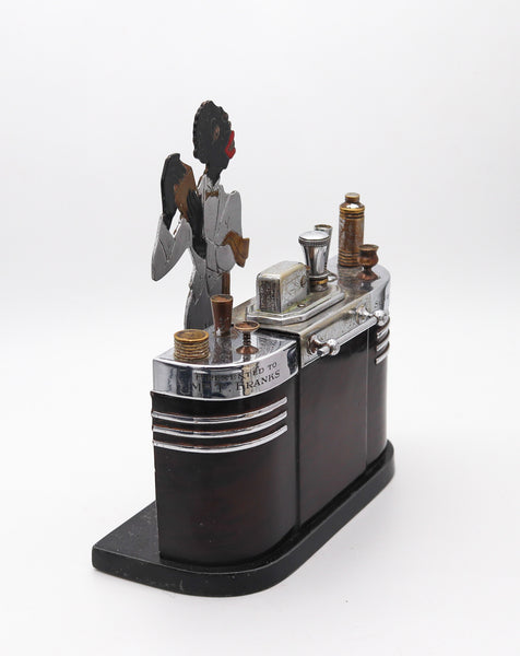 RONSON 1935 Art Deco Bartender Lighter Cigarette Dispenser Box In Steel & Lacquer