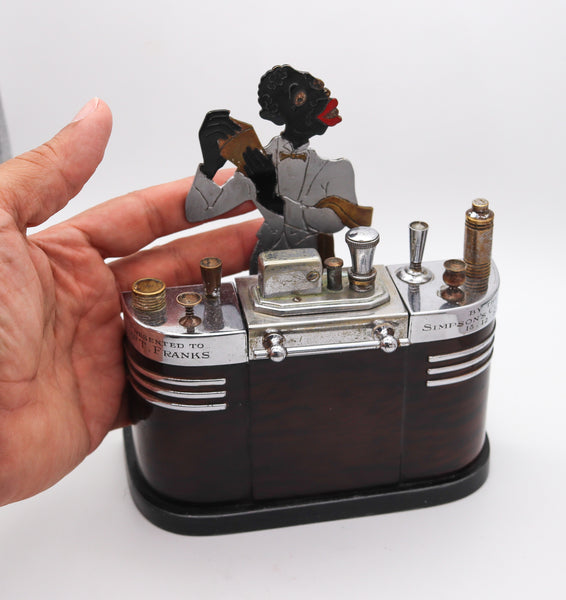 RONSON 1935 Art Deco Bartender Lighter Cigarette Dispenser Box In Steel & Lacquer